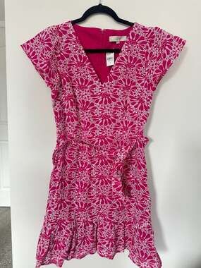 NWT LOFT Pink Eyelet Floral Dress Size 2